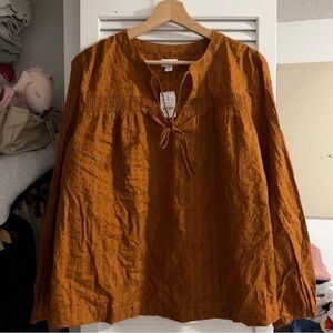 J.Crew Cotton Peasant Blouse | Rust Orange | XXL | NWT